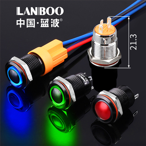 LANBOO Black Shell Color Head 12mm Waterproof Mini Button Switch With Lamp 12V24V220V ► Photo 1/6