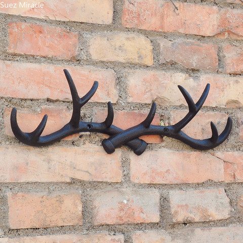 American retro antlers cast iron key hook wall hanging coat rack creative clothing store porch  decoration vintage antique ► Photo 1/5