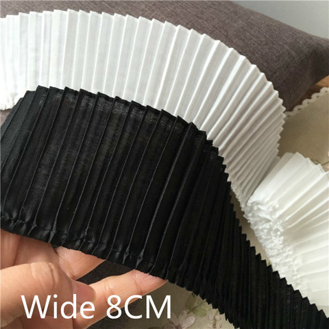 8CM Wide White Black 3D Cotton Collar Applique Folded Pleated Lace Embroidered Ribbons Trim For Sewing Dress Fringe Decoration ► Photo 1/5