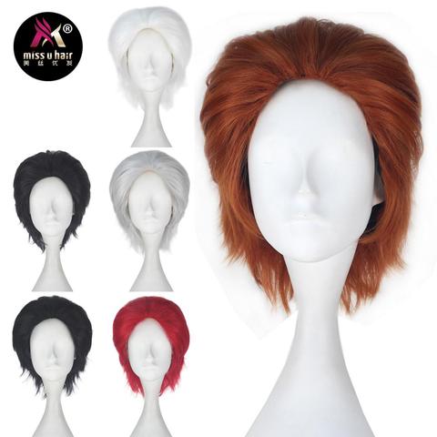Miss U Hair Men Unisex 33cm Short Straight Hair Synthetic Auburn Black Red Color Halloween Cosplay Costume Wig Role play wig ► Photo 1/6