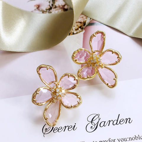 Fashion Bohemia Pink Crystals Super Big Flower Stud Earrings Cool Punk Cocktail Party Women Jewelry Seaside holiday Accessories ► Photo 1/6