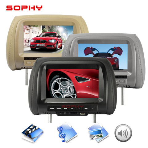 7 inch TFT LED Screen Video Player Universal Car Headrest Monitor Beige/Gray/Black  AV USB SD MP5 FM Built-in Speaker SH7038-MP5 ► Photo 1/6