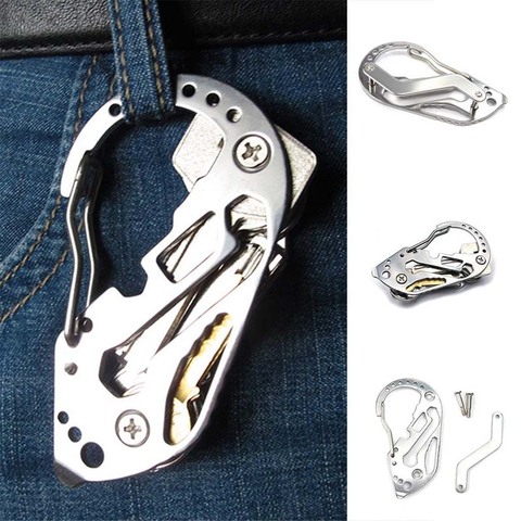 EDC Multifunction Keychain Survival Outdoor Tactical Pocket Tool stainless steel carabiner Clip Tool Bottle Opener Wrench Screw ► Photo 1/6