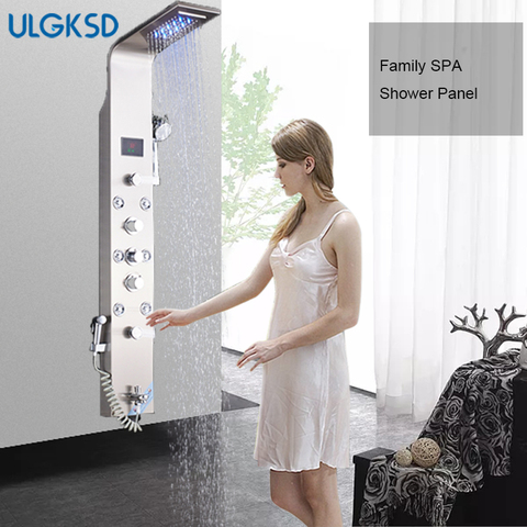 ULGKSD Black/Brushed Bathroom Shower Faucet LED Shower Panel Column Bathtub Mixer Tap With Hand Shower Temperature Screen ► Photo 1/1