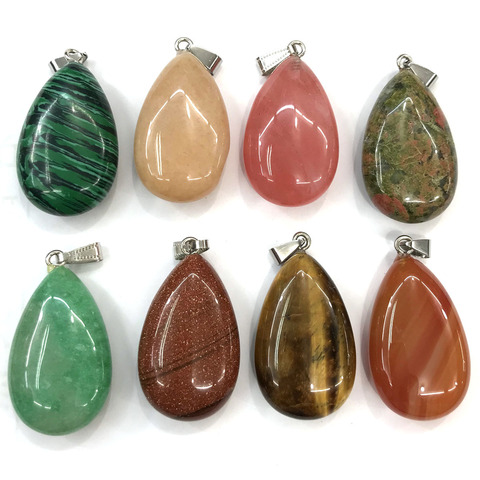 Natural Stone Pendants Water Drop Shape Crystal Agates Necklace Pendant for Jewelry Making Good Quality Size 24mmx43mm ► Photo 1/6