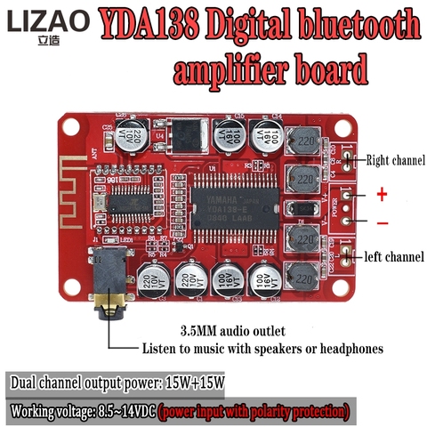 YDA138 2*15W Bluetooth Amplifier Board Module 2.0 Stereo Class D Clear Bass Digital Audio Power Amplifiers car auto amplificador ► Photo 1/6
