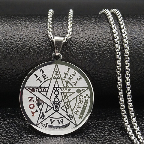 2022 Fashion Witchcraft Pentagram Stainless Steel Necklace Chain for Men Silver Color Necklace Jewelry collier homme N1163S02 ► Photo 1/6