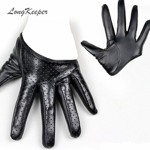 LongKeeper New Design Sexy Leather Gloves for Women Half Palm PU Leather Gloves Party Show Mittens Black Gold Silver SXJ106 ► Photo 1/6