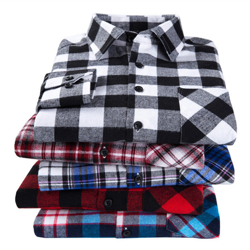 Men's Cotton Flannel Shirt, Long Sleeve Casual Shirts