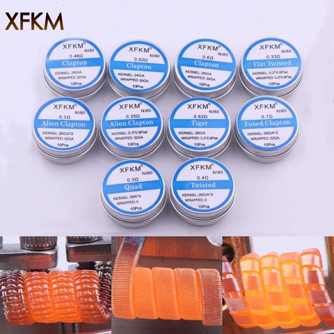 XFKM NI80 10pcs Prebuilt Coil Flat Twisted Fused Clapton Quad Tiger Heating Wire Vape Resistance Premade Coil Alien Clapton Coil ► Photo 1/6