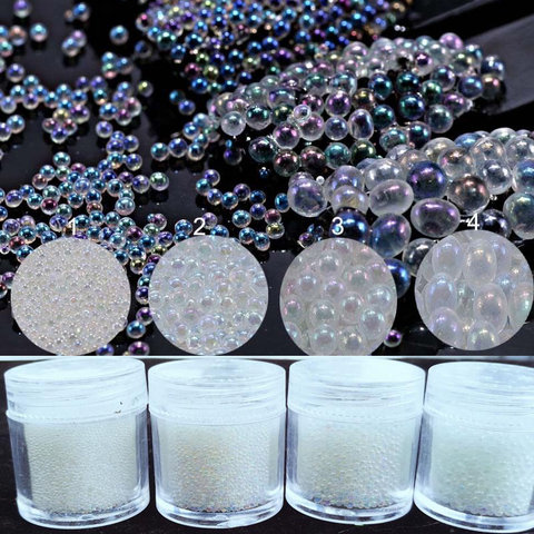 10 g/box -No Hole Micro Nail Art Beads - iridescent clear- AB color 0.6/1/1.5/2mm CAVIAR BEADS Crystal 3D Micro Ball Microbeads ► Photo 1/5
