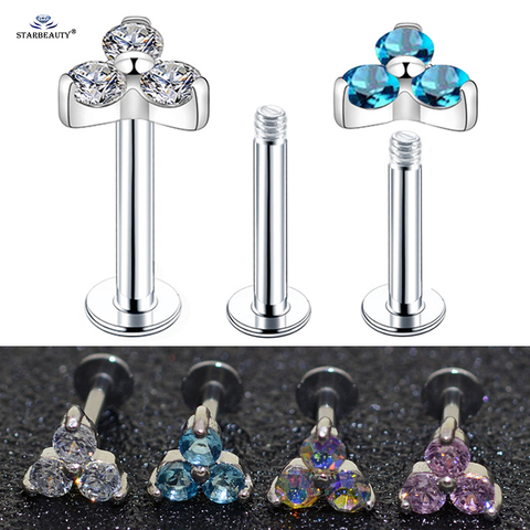 16G 6/8mm Sexy Three Gem Tragus Piercing Oreja Nose Piercing Labret Helix Lip Piercing Nose Ring Cartilage Earring Stud Jewelry ► Photo 1/6