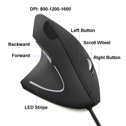 CHYI Wired Left Hand Vertical Mouse Ergonomic LED Backlit 1600DPI Adjustable USB Power Wrist Protect Mice with Mousepad Kit PC ► Photo 1/6