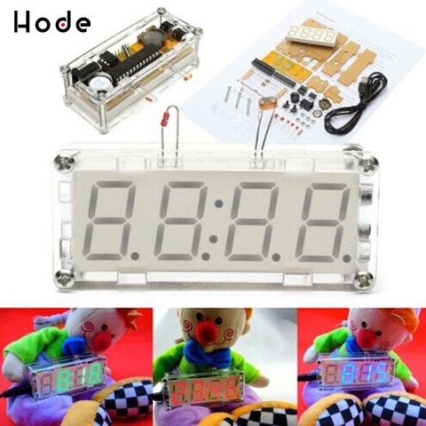 Red/Blue/Green LED Electronic Clock Time Thermometer Microcontroller Digital Clock DIY Kit ► Photo 1/4
