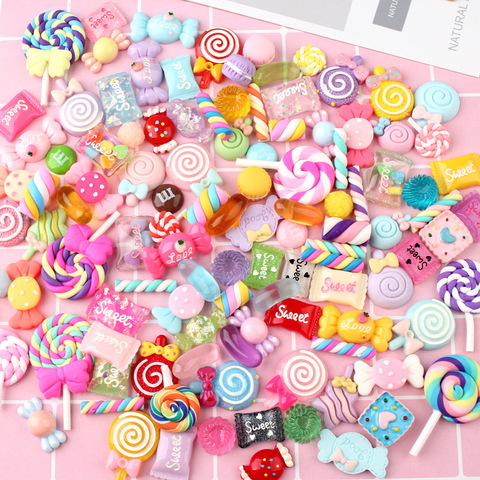 20PCS Resin Candy Charms Blessing Bag Accessories DIY SLIME Filling Cream Gel Mobile Phone Shell Lollipop Pack Candy Charm ► Photo 1/6