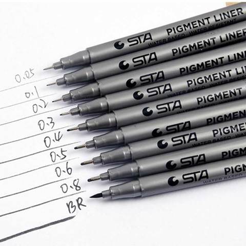 STA Pigment Liner Pigma Micron Ink Marker Pen 0.05 0.1 0.2 0.3 0.4 0.5 0.6 0.8 Brush Tip Black Fineliner Sketching Pen ► Photo 1/6