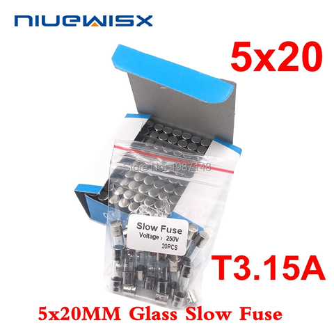 20pcs/lot 5*20mm 3.15A 250V slow fuse 5*20 T3.15A 250V Glass Fuse 5mm*20mm New and original free shipping ► Photo 1/2