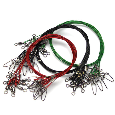 10pcs/lot 50cm Fishing Line Steel Wire Leader With Swivel Fishing Accessory Red/Black/Green Olta Lead Core Leash ► Photo 1/6