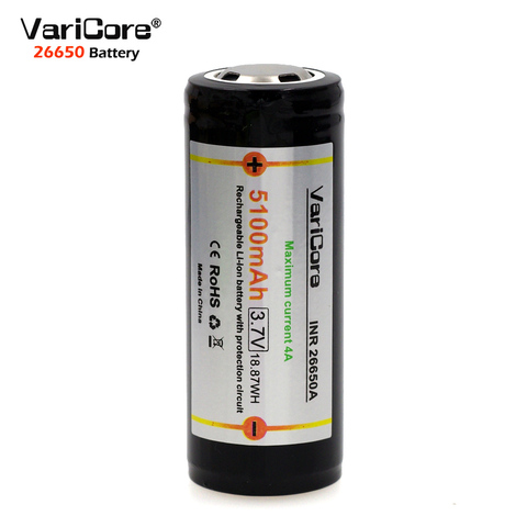VariCore 26650 3.7V Lithium Battery 26650 5100mAh 4A Protective Board Battery for Highlight Flashlight ► Photo 1/5