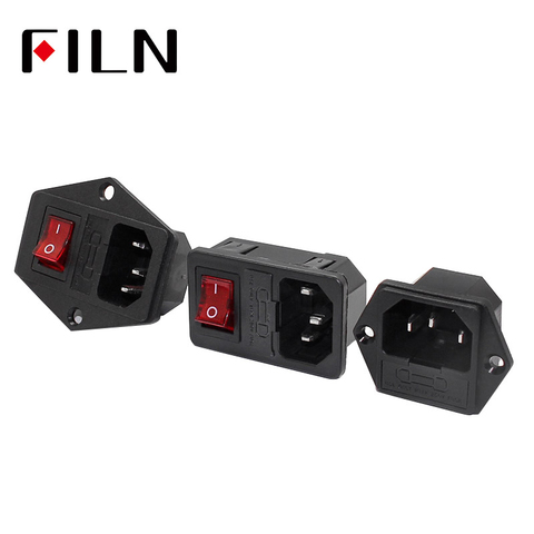 10A 250VAC 3 Pin iec320 C14 inlet connector plug power socket with red lamp rocker switch 10A fuse holder socket male connector ► Photo 1/6