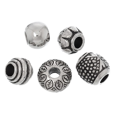 8Seasons Acrylic European Style Large Hole Charm Beads Mixed Antique Silver Color Pattern About 11mm x8mm - 14mm x16mm Dia,50PCs ► Photo 1/6