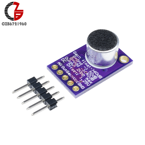 MAX9814 Microphone Amplifier Board Module Auto Gain Max 40dB/50dB/60dB Frequency 20Hz - 20 KHz 2.7V-5.5V With Pins for Arduino ► Photo 1/6