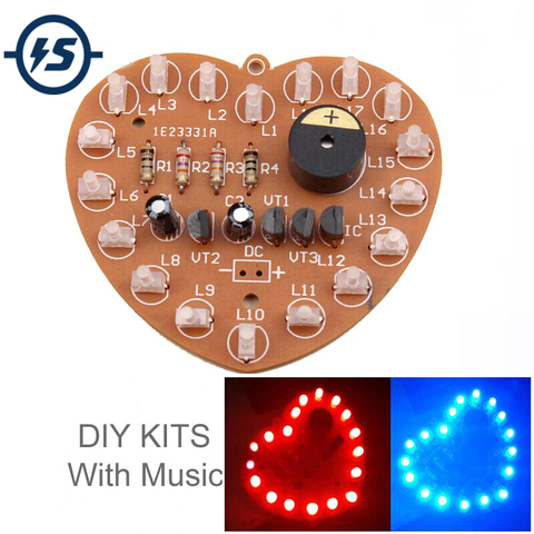 DIY Kit Music Flash Light Kits 18 LEDs Heart-Shaped Red Green Dual-Color Flashing Happy Birthday Music Gift Electronic Fun Parts ► Photo 1/6