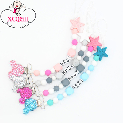 XCQGH Personalised Name Silicone Baby Pacifier Clips Chain Nipple Pacifier Chain with Mouse Holder for Baby, Baby Shower Gift ► Photo 1/6