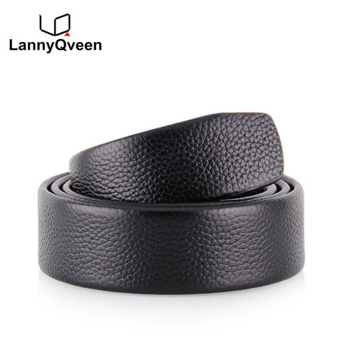 LannyQveen full grain leather belt No Buckle belt Black color Genuine Leather Automatic Belts Strap Men ribbon belt ► Photo 1/3