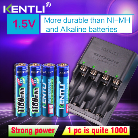 KENTLI 4pcs 1.5v aaa  1180mWh  Rechargeable Li-ion Li-polymer Lithium battery + 4 slots AA AAA lithium Smart Charger ► Photo 1/6
