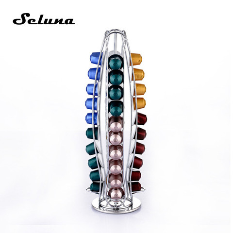 Seluna Capsule Coffee Pod Holder Tower Stand Rack Nespresso 40 Cups Iron Plating Coffee Shelves Rotary Storage Stainless Steel ► Photo 1/1