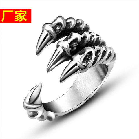 hot sales Punk Rock Stainless Steel Mens Biker Rings Vintage Gothic Jewelry Silver Color Dragon Claw Ring Men drop shipping gift ► Photo 1/1