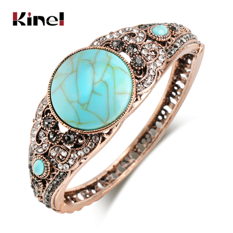 Kinel Vintage Bohemia Natural Stone Bangle Bracelet For Women Antique Gold Color Traditional Gift Caucasian Cuff Jewelry ► Photo 1/6