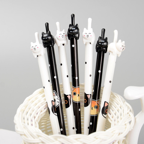4X Cute Black White Cat Pattern Gel Pen Writing Signing Pen School Office Supply Kids Gift Stationery 0.38mm Black Ink ► Photo 1/5