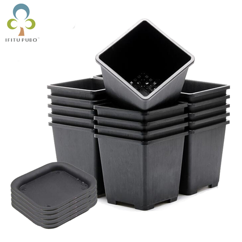 10pcs/lot 7*7*8cm Black Color Flower Pots Planters Pot Trays Plastic Pots Creative Small Square Pots for Succulent plants GYH ► Photo 1/6