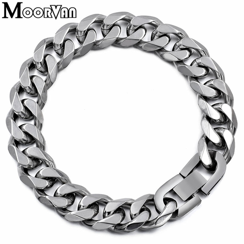 Moorvan Jewelry Men Bracelet Cuban links & chains Stainless Steel Bracelet for Bangle Male Accessory Wholesale B284 ► Photo 1/6