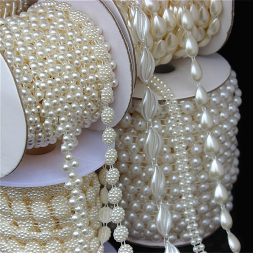 Diy Crafts Pearl String Beige White Round Imitation Pearls Cotton Line  Chain Diy Wedding Party Decor Sewing Beads Lace Ribbon - Diy Craft Supplies  - AliExpress