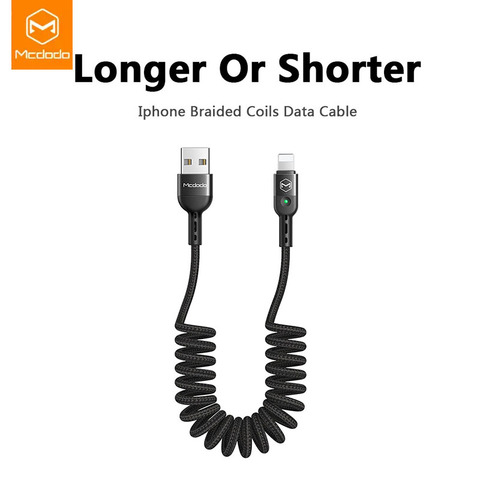 Mcdodo USB Cable Spring Extension Landline Charger Cord For iPhone 11 Pro XS MAX XR X 8 7 6 USB Data Fast Charge Phone LED Cable ► Photo 1/6
