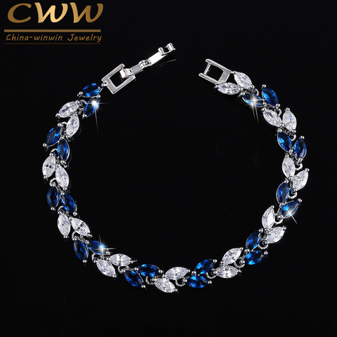 CWWZircons The New 2022 Summer Design White Gold Color Austrian Royal Blue Crystal Bracelets for Women Fashion Jewelry CB133 ► Photo 1/6