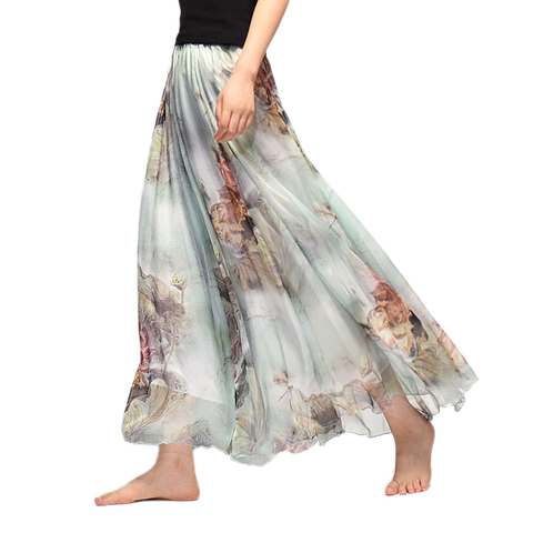 Elegant Summer 2022 Women Long Skirt Chiffon Saia Beach Bohemian Maxi Skirts High Waist Tutu Casual Vestidos Harajuku Print ► Photo 1/6