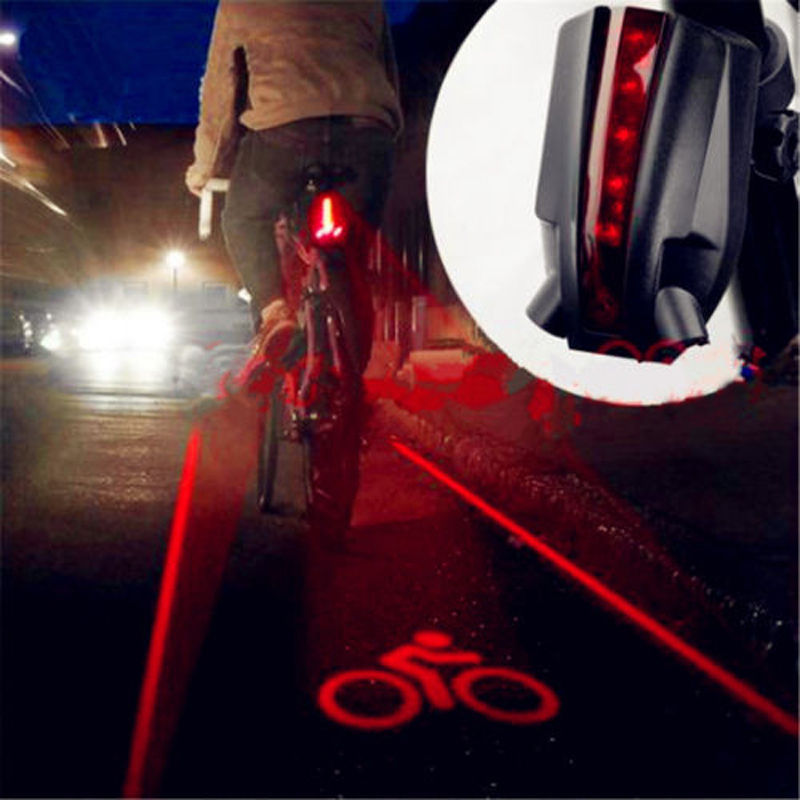 Bicycle Bike 5Led Red Laser Lamp Beam Flash Light Safety Tail Rear Light W/Mount 
