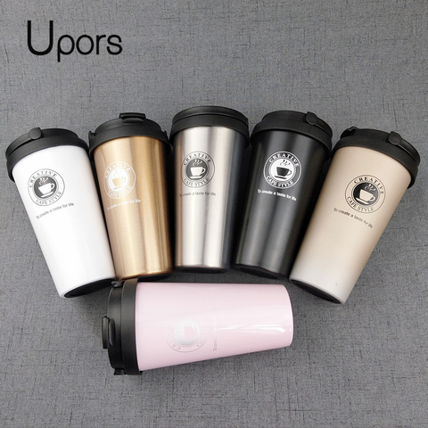 UPORS 500ML Coffee Mug Creative 304 Stainless Steel Travel Mug Double Wall Vacuum Insulated Tumbler Wide Mouth Tea Cup with Lid ► Photo 1/6