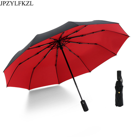 JPZYLFKZL Ten Bone Automatic Folding Umbrella Female Male Car Luxury Large Windproof Umbrella Umbrella Men Rain Black Paint ► Photo 1/6