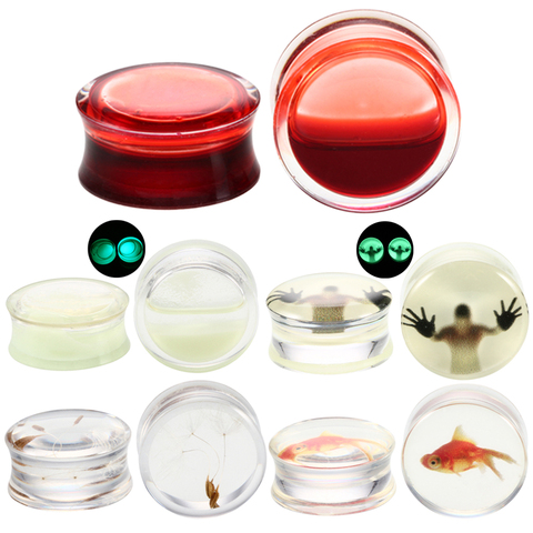 2pcs Plugs and Tunnels Red Liquid and Glow In Dark Acrylic Tunnel Flesh Expander Ear Plug Piercing Body Piercing Jewelry ► Photo 1/6