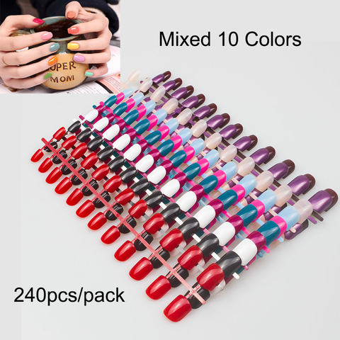 240pcs/pack Mixed 10 Colors Full Cover Nail Tips Short Design Fake Nails Faux Ongles False Acrylic Nails Art Tips ► Photo 1/6