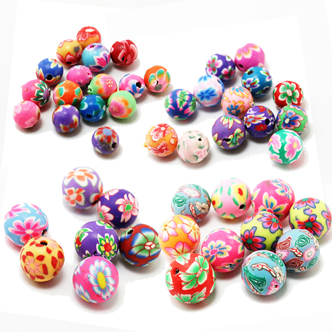 10-20Pcs/Lot 6 8 10 12 14mm Polymer Clay Beads Printing Flower Pattern Round Loose Beads Mix Color For Jewelry Making ► Photo 1/6