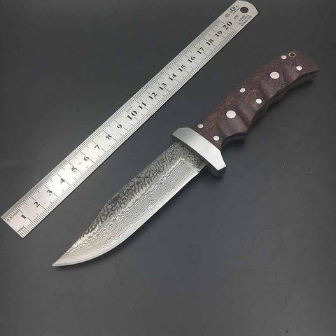 SK004 wholesale pattern Damascus steel manual forged straight knife 62HRC hardness outdoor self-defense knife ► Photo 1/6