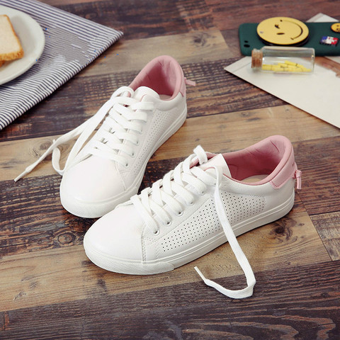 HUANQIU Women White Shoes with Holes Leather Famous Brand Female Casual Shoes Tails 2017 New Fashion Leisure Flats Breathable ► Photo 1/6