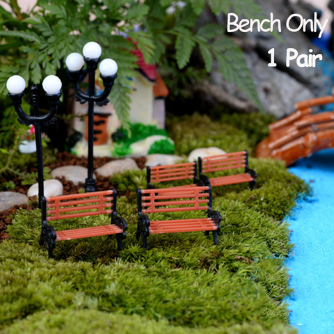 1 Pair Miniature Bench Stools Micro Landscapes Resin Chair Crafts Succulents Bonsai  Doll House Park Chair Figurines Decoration ► Photo 1/6