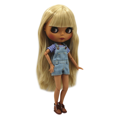 ICY DBS Blyth Doll Joint body Nude Doll straight blond hair with/without bangs new matte shell dark Skin 30cm Suitable For DIY ► Photo 1/6